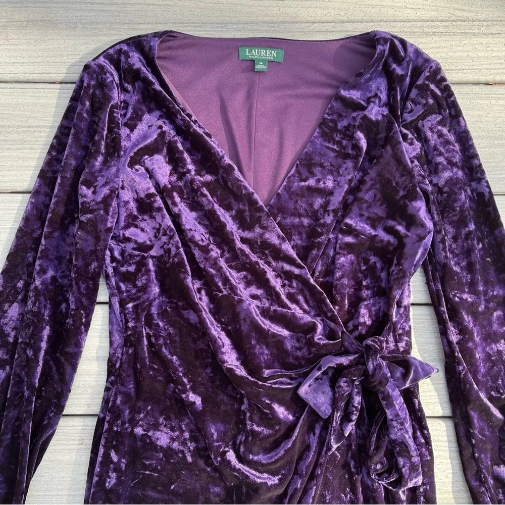 Lauren Ralph Lauren Flocked Velvet Wrap Dress - Picture 2 of 7